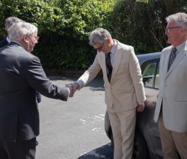 The Duke is introduced to Harry Spry-Leverton, Honorary Librarian.