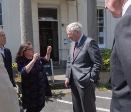 Librarian, Lisa Di Tommaso, in conversation with the Duke, accompanied by Library President Michael Grandage, the Chairman, Honorary Librarian and Lord Lieutenant.