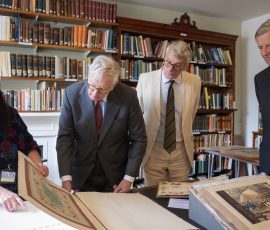 The Librarian and Honorary Librarian present a display of some of the Library's rare and important collections in the Jenner Room, accompanied by the Lord Lieutenant.